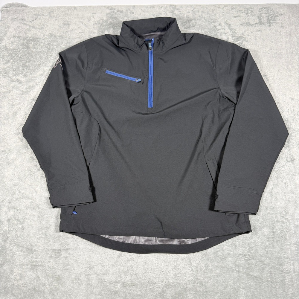 Callaway Mens Large Pullover Windbreaker Weather Series Gray Blue 1/4 Zip Jacket
